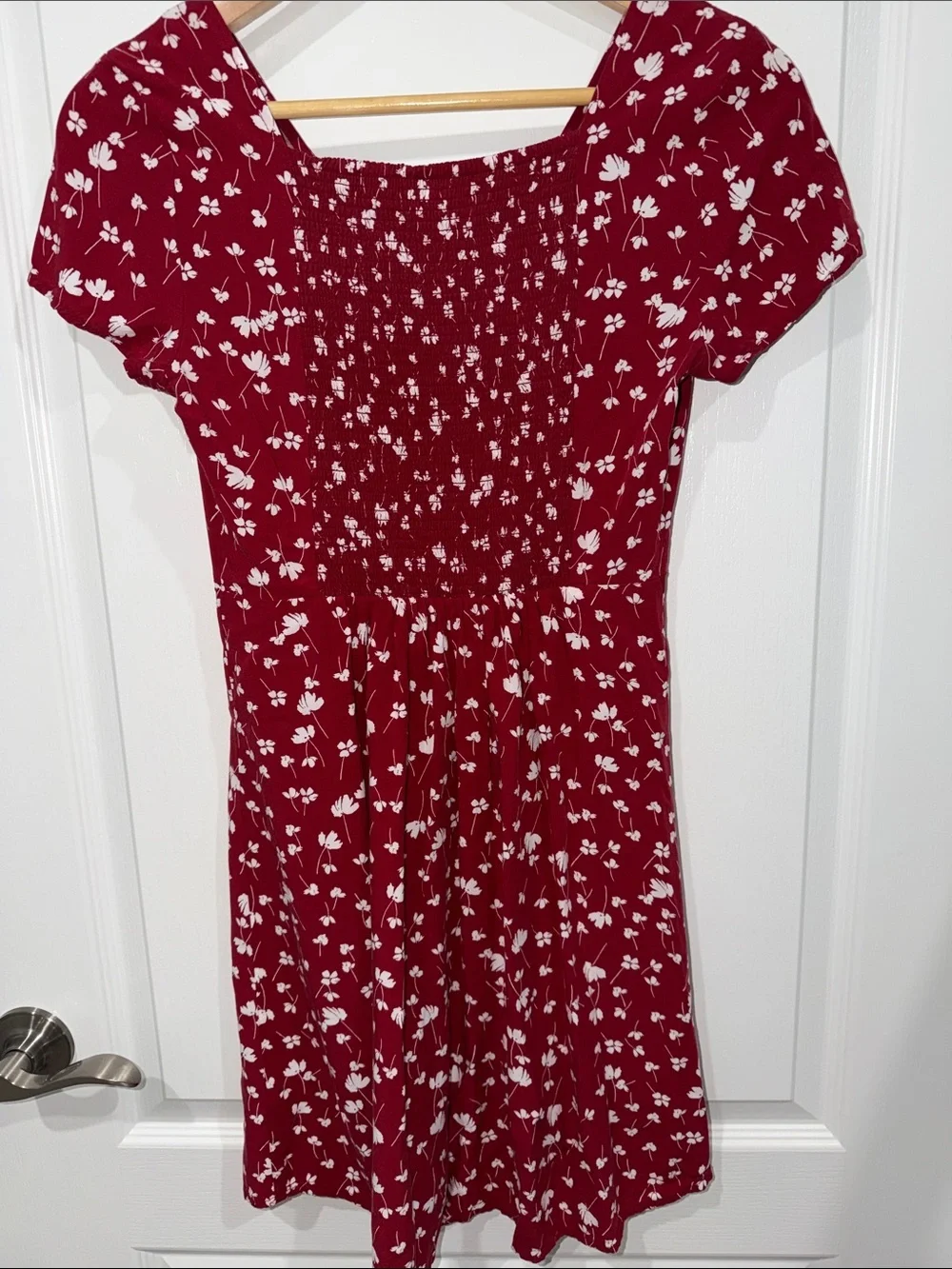 Old Navy Red Mini Dress with White Floral Print short sleeve size xsmall